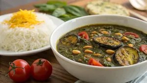 طرز تهیه قورمه سبزی رشتی ، دستور اصیل شمالی با بادمجان